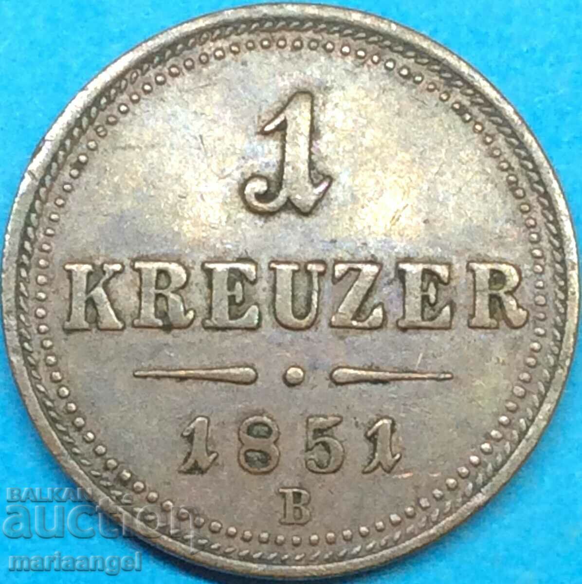 1 Kreuzer 1851 Αυστρία B - Kremnitz