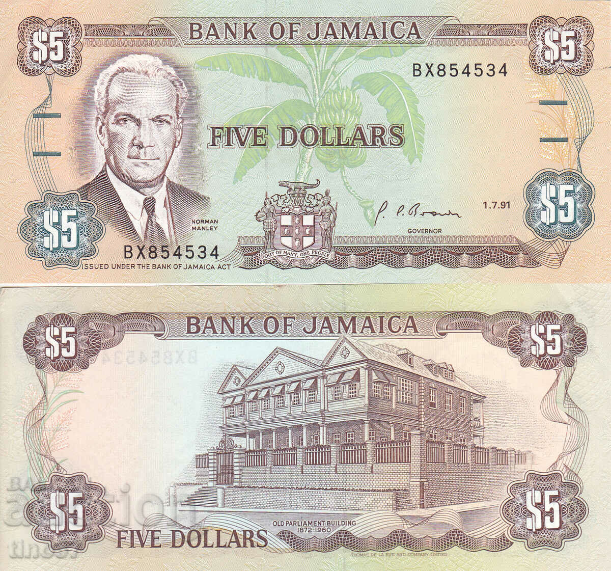tino37- JAMAICA - 5 DOLLARS - 1991 - AU