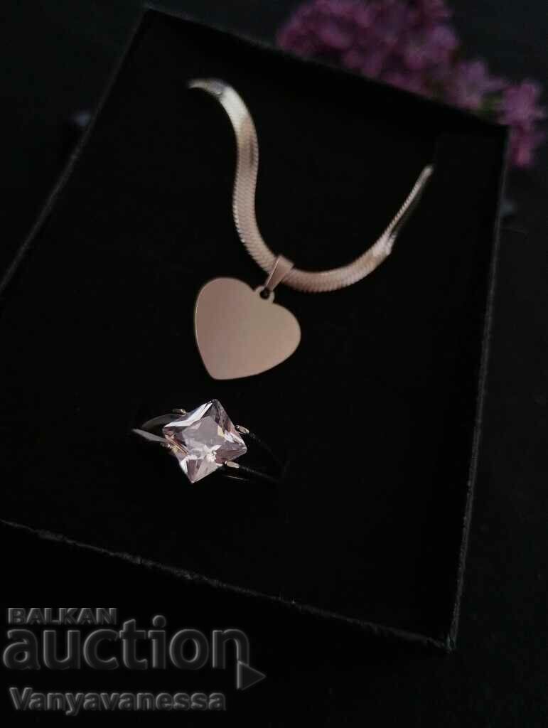 Set Jewelry Necklace "Heart" and ring medical steel