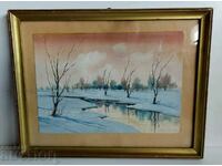 OLD PAINTING WATERCOLOR LANDSCAPE PAINTED FRAME GLASS