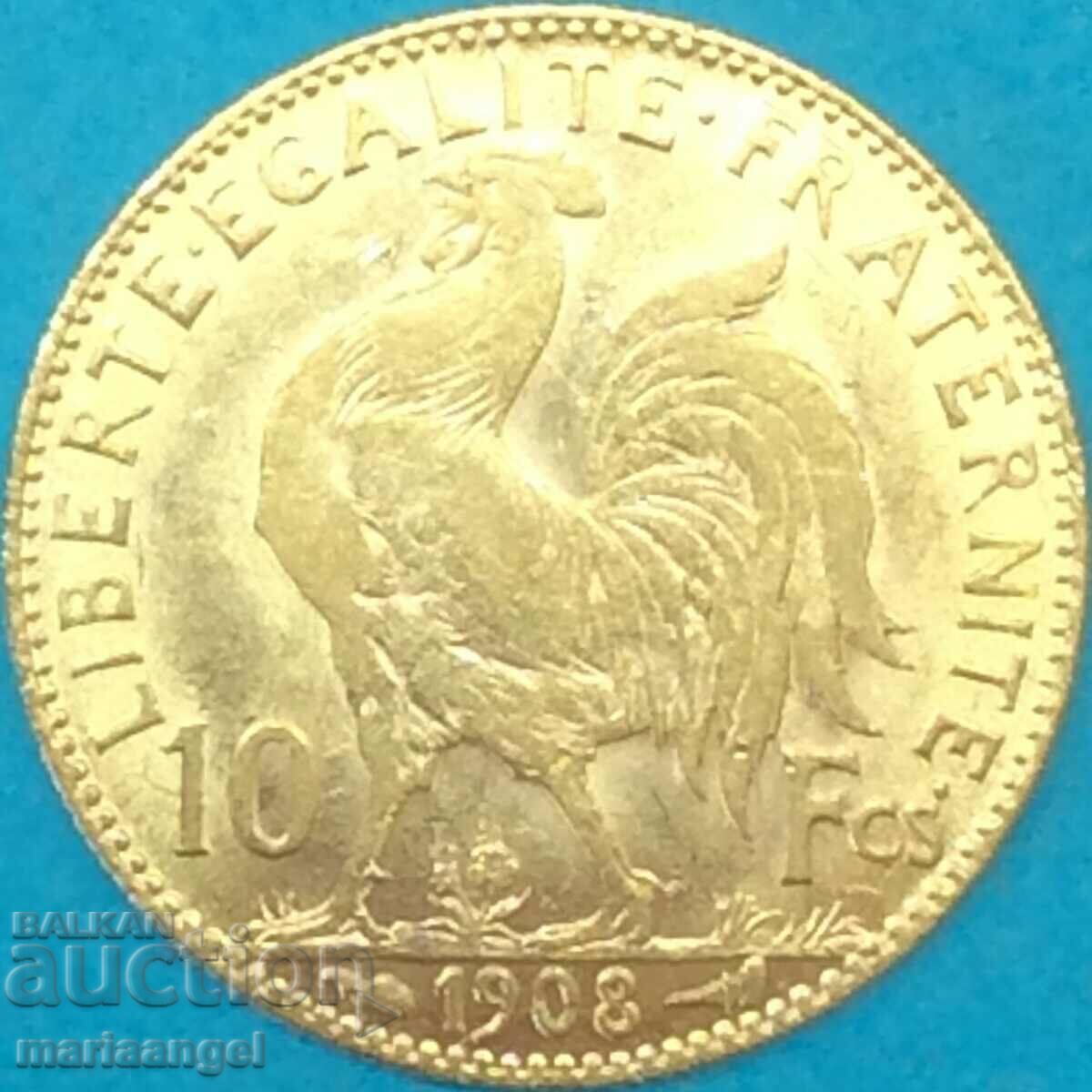Франция 10 франка 1908 3,22г   качество