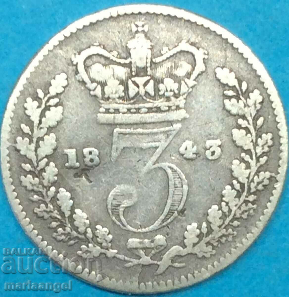 Великобритания 3 пенса 1843 Маунди Виктория - рядка