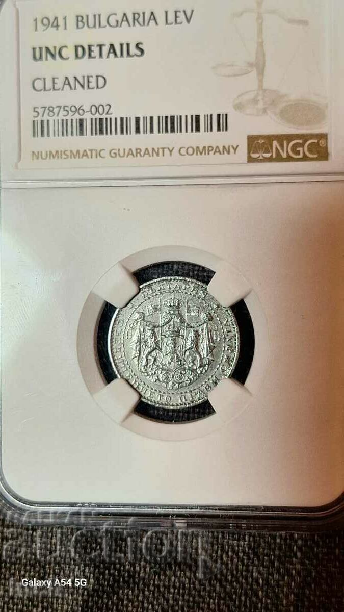 1 Lev 1941 UNC DETAILS on NGC. From 1 penny. BZC.