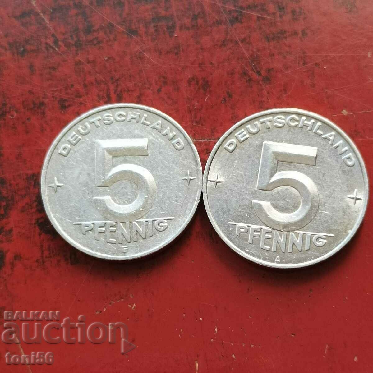 GDR 2 x 5 pfennig 1953A and E - quality