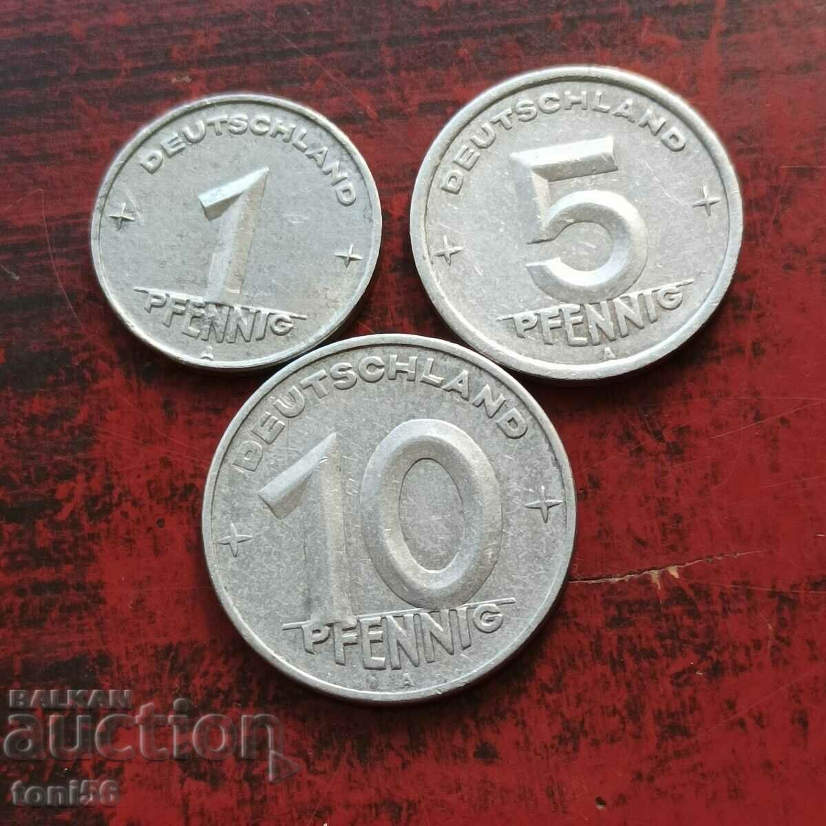 GDR 1, 5 and 10 pfennig 1948-49A