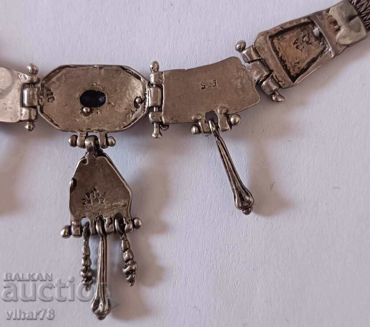 OLD SILVER NECKLACE WITH GARNET - 6 OLD SILVER NECKLACE WITH GARNET - 6