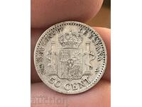 Испания 50 сентимос 1904 Алфонсо XIII сребро
