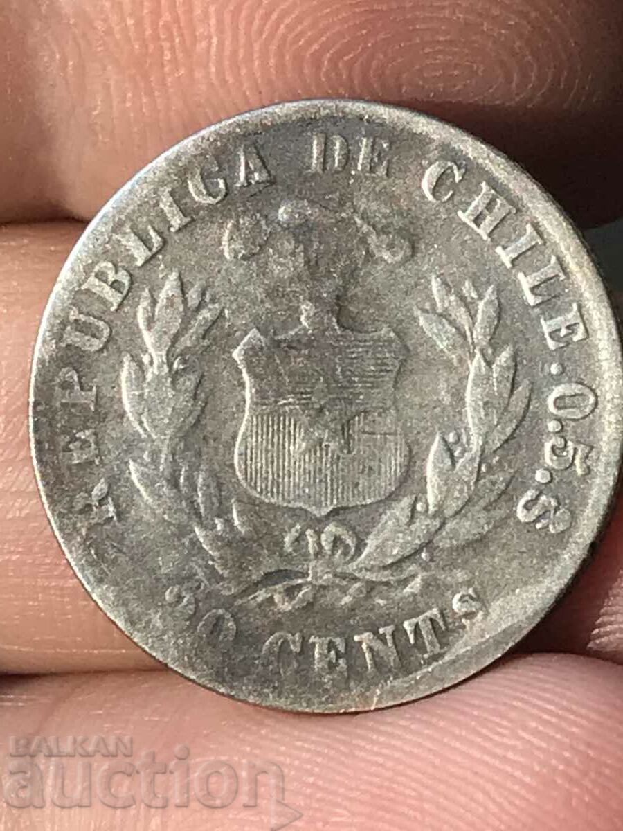 Chile 20 centavos 1893 condor silver with price 39.00 BGN | € 19.94