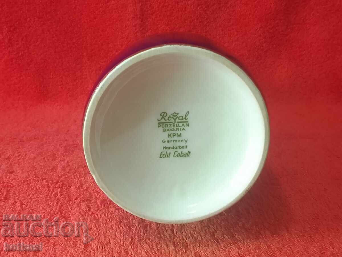 Vaza mare din portelan vechi KPM Cobalt Flori aurite lucrate manual - 5