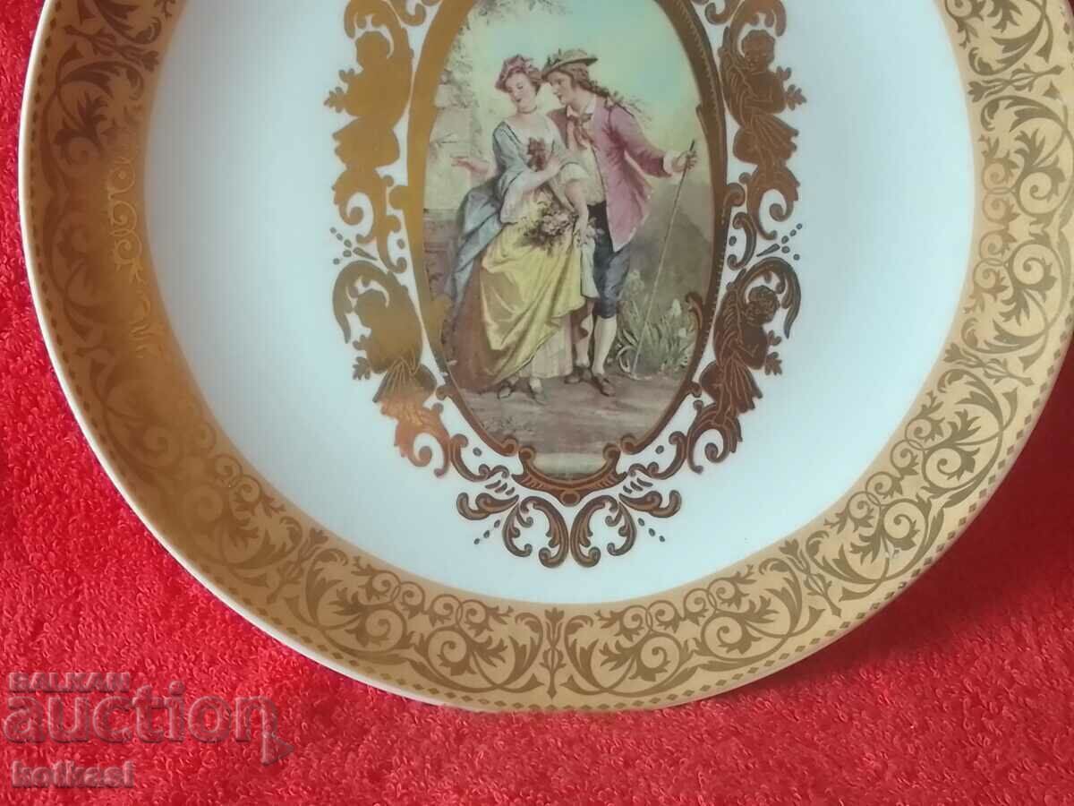 Old porcelain plate Limoges gilt man woman hand decorated with price 115.50 BGN | € 59.05