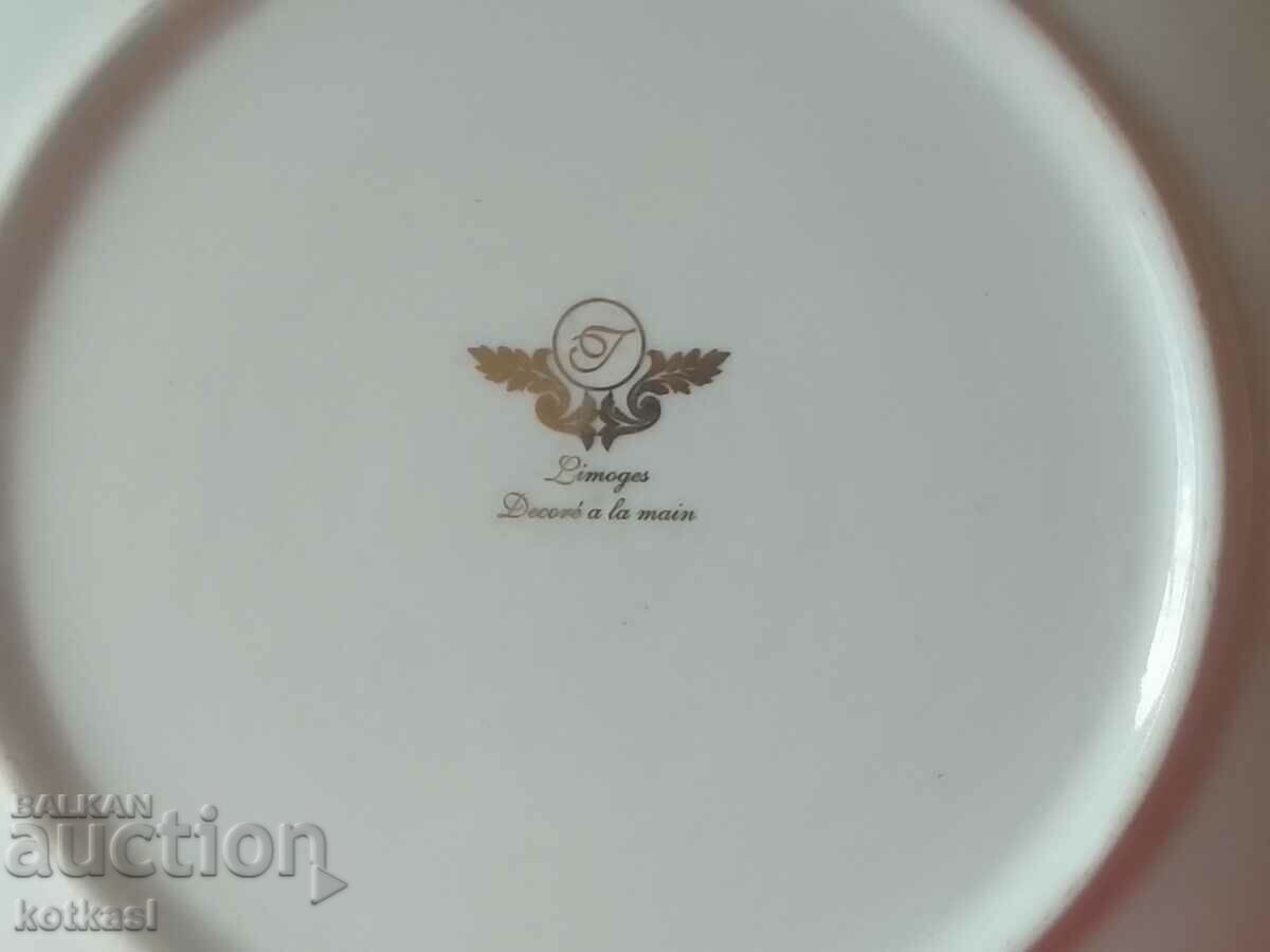 Old porcelain plate Limoges gilt man woman hand decorated - 7