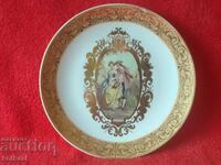 Old porcelain plate Limoges gilt man woman hand decorated