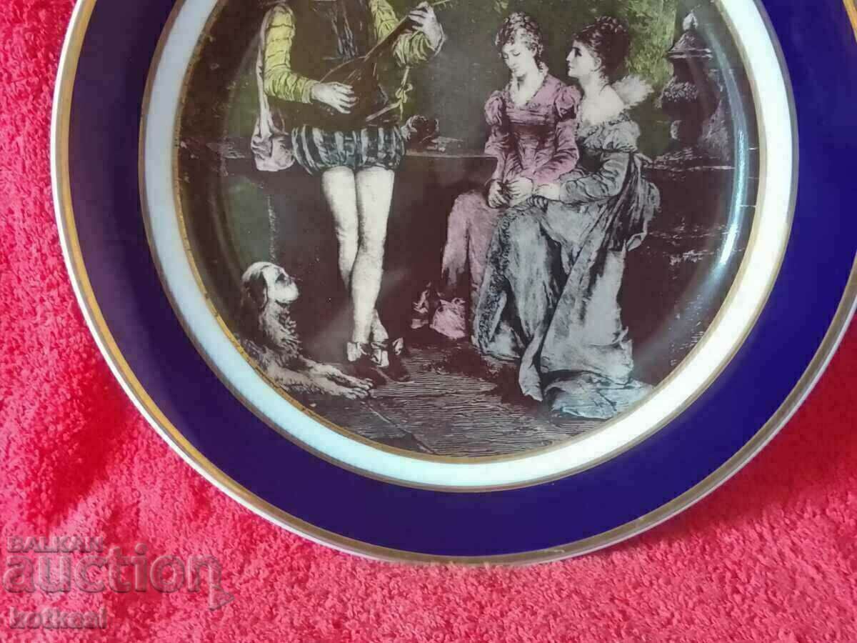 Old porcelain plate Musician Women Cobalt Gilt marked with price 45.50 BGN | € 23.26 Old porcelain plate Musician Women Cobalt Gilt marked with price 45.50 BGN | € 23.26