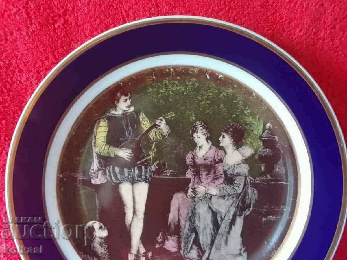 Auction Old porcelain plate Musician Women Cobalt Gilt marked Auction Old porcelain plate Musician Women Cobalt Gilt marked