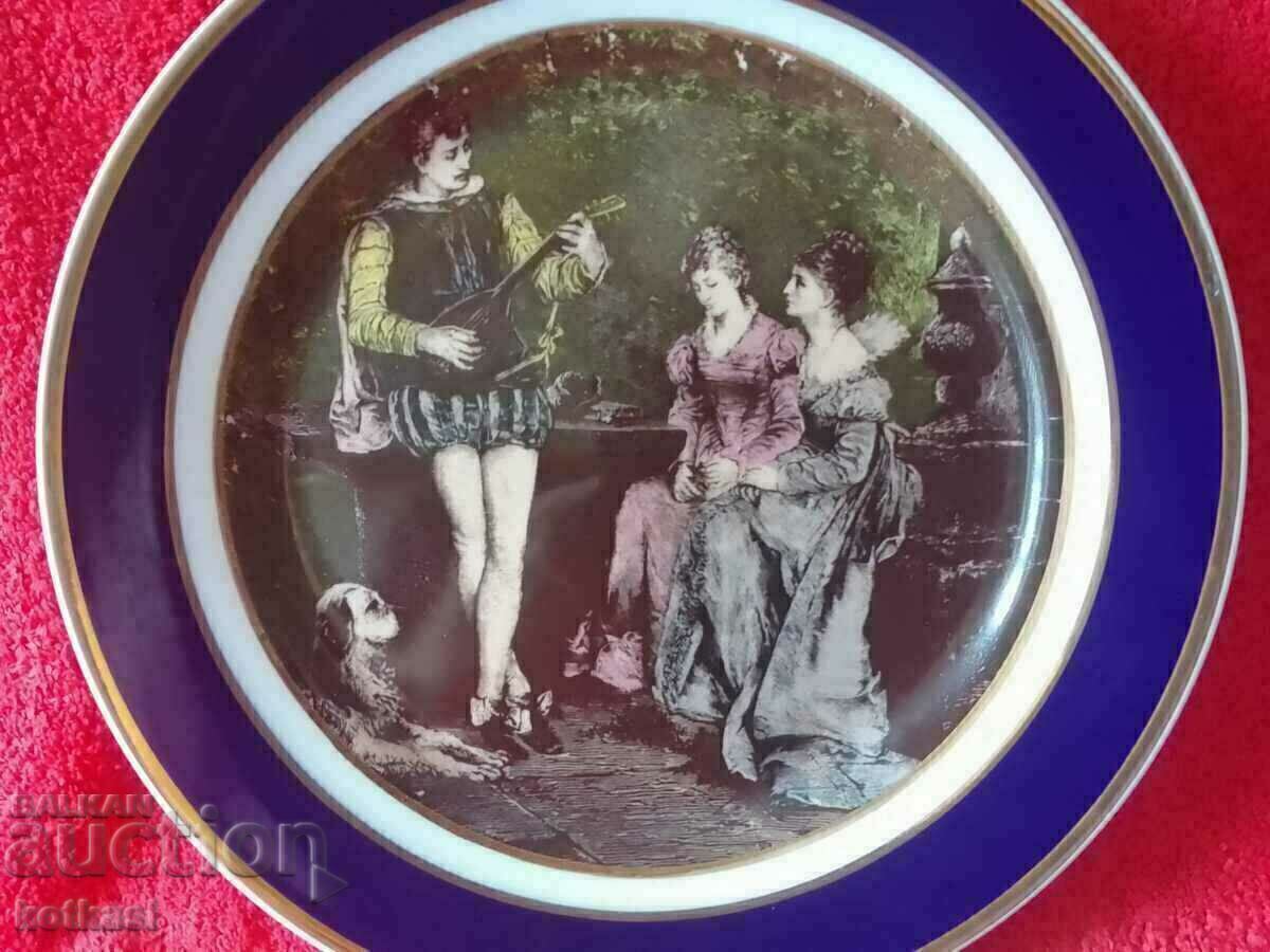 Delivery of Old porcelain plate Musician Women Cobalt Gilt marked Delivery of Old porcelain plate Musician Women Cobalt Gilt marked