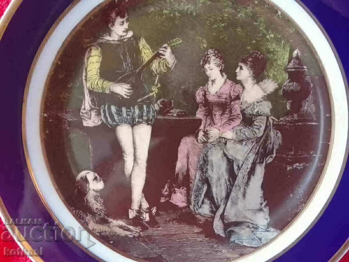 Old porcelain plate Musician Women Cobalt Gilt marked - 5 Old porcelain plate Musician Women Cobalt Gilt marked - 5