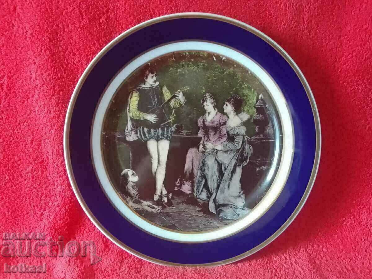 Old porcelain plate Musician Women Cobalt Gilt marked Old porcelain plate Musician Women Cobalt Gilt marked