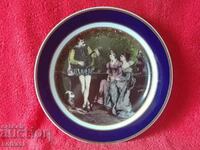 Old porcelain plate Musician Women Cobalt Gilt marked