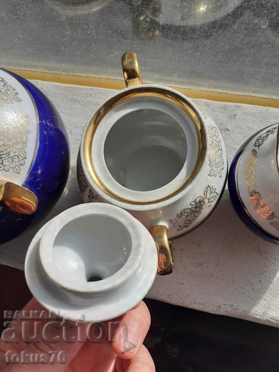 Delivery of Russian porcelain triple set gilt and cobalt markings