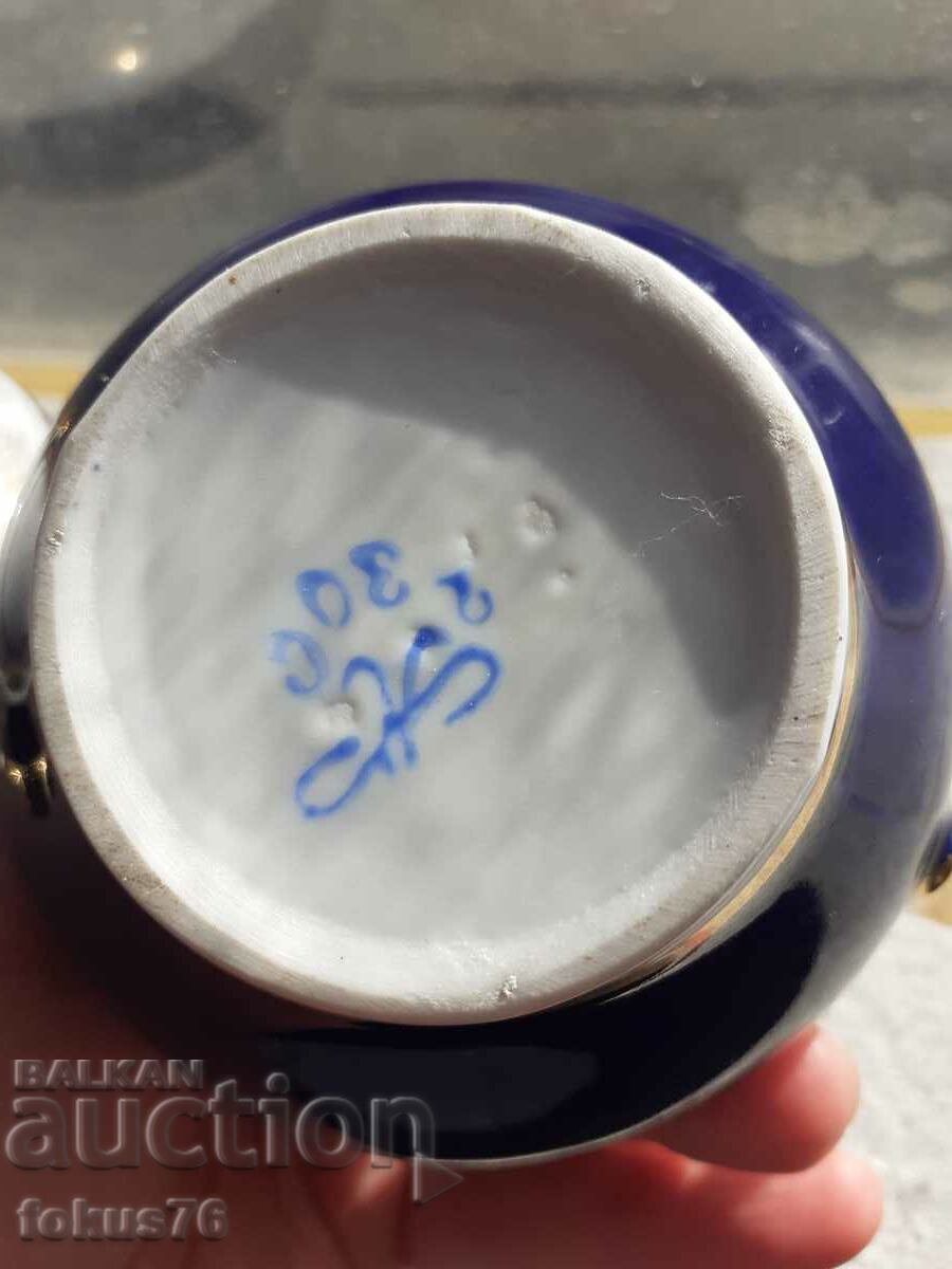 Russian porcelain triple set gilt and cobalt markings - 5