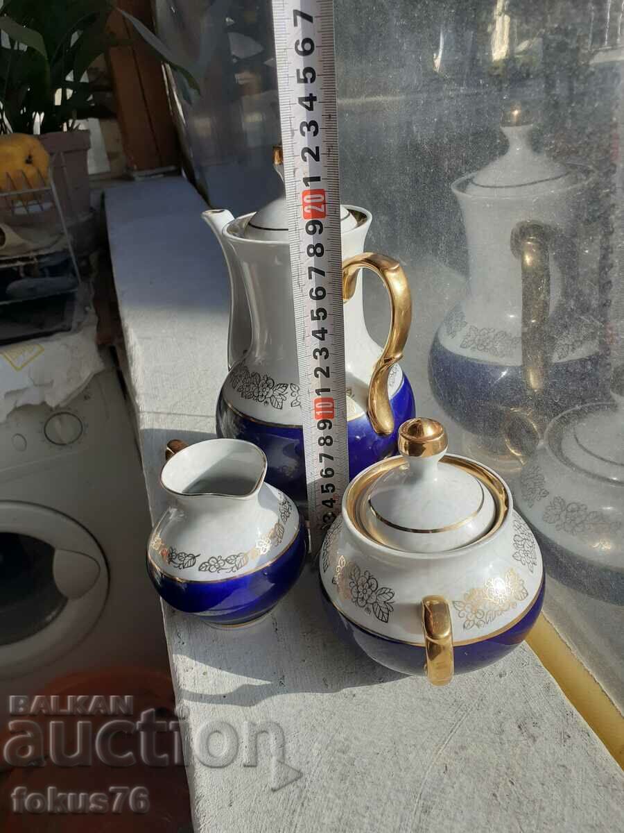 Russian porcelain triple set gilt and cobalt markings - 6