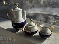 Russian porcelain triple set gilt and cobalt markings