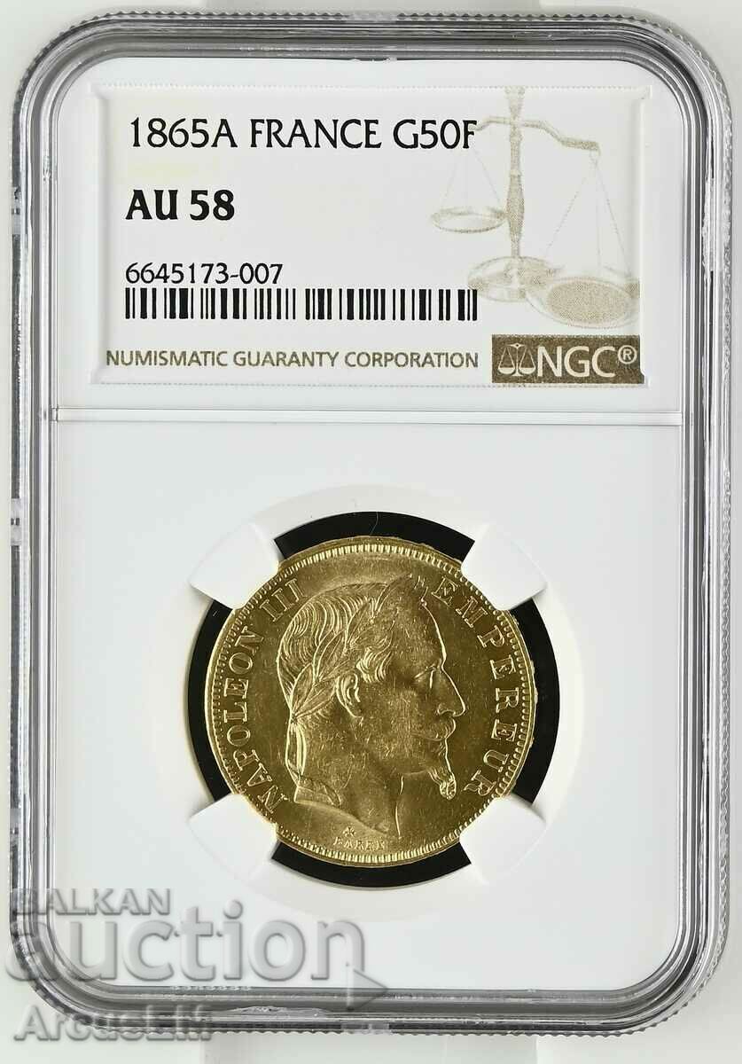 50 Francs-Gold-France 1865A / 50 Francs France 1865A Au