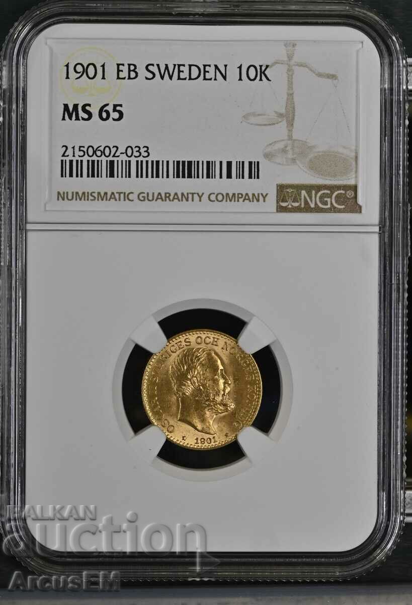 10 Kronor-Gold-Sweden 1901 / 10 Kronor Sweden 1901 Au