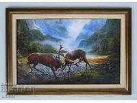 Landscape with red deer, marriage period, picture for hunters