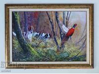 Setter hunting dogs with pheasant, picture for hunters