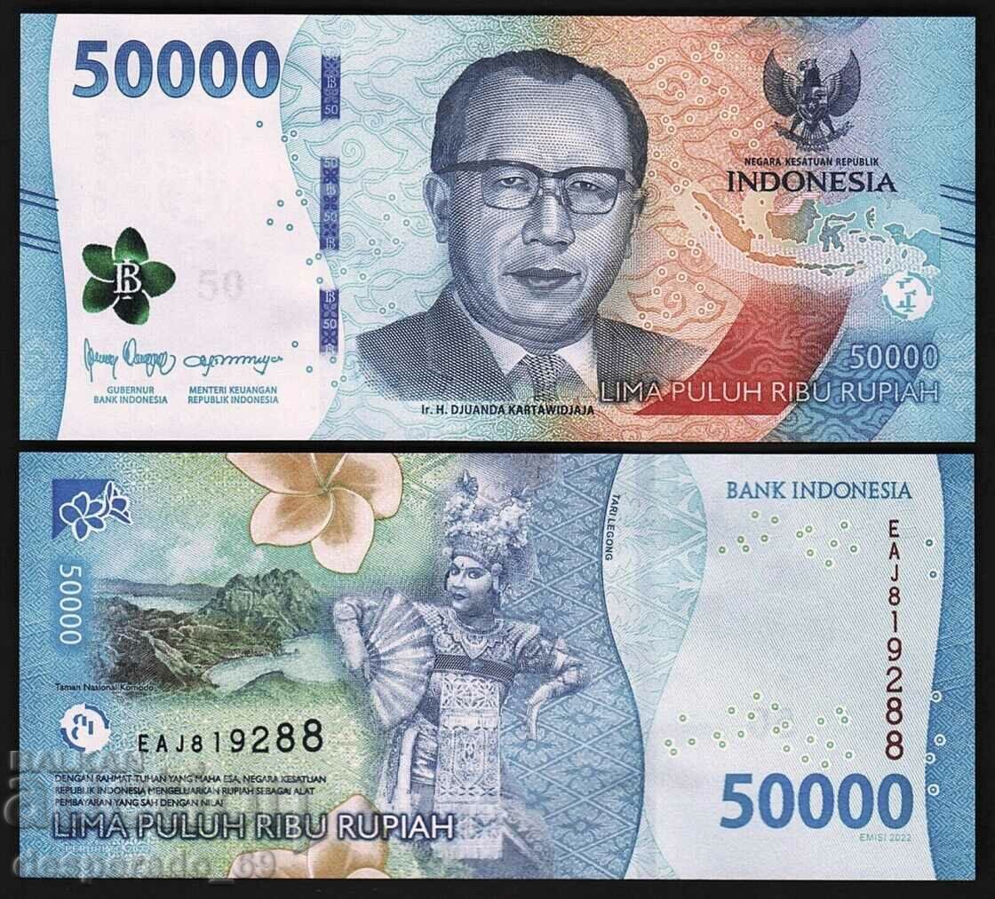 (¯`'•.¸ INDONESIA 50,000 rupiah 2022 UNC ¸.•'´¯)