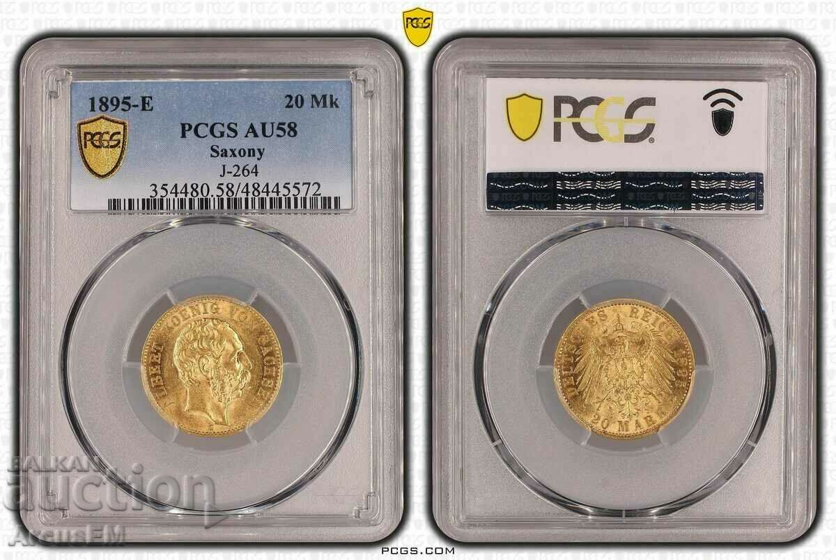 20 Marks-Gold-Saxony 1895E / 20 Mark Saxony 1895E Au