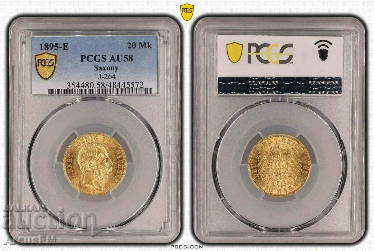 20 Marks-Gold-Saxonia 1895E / 20 Marks Saxonia 1895E Au