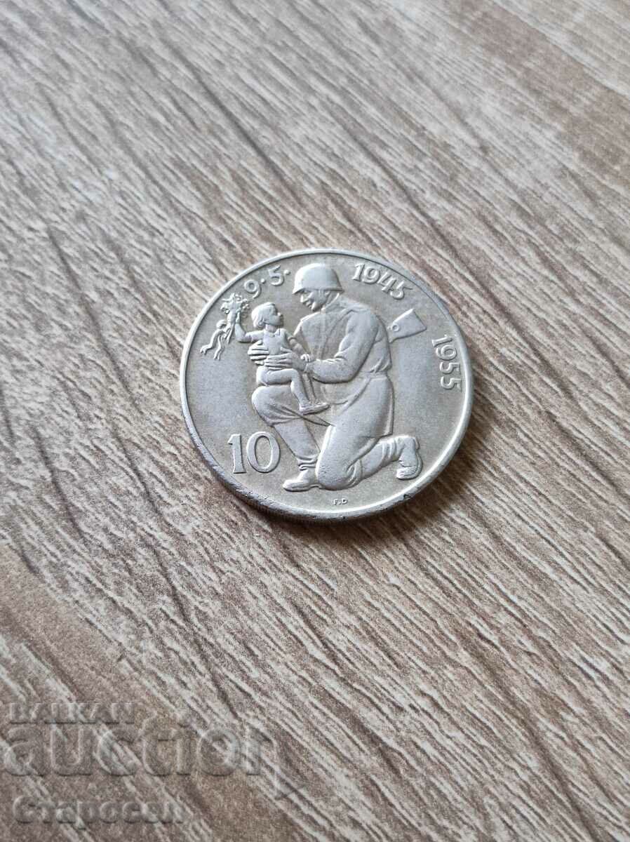 10 coroane 1955 anul Cehoslovacia