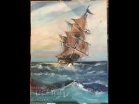 Oil painting - Seascape - ship in stormy sea 40/30
