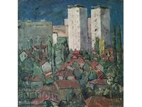 Картина, градски пейзаж, худ. Жечо Дунев (1926-1975)
