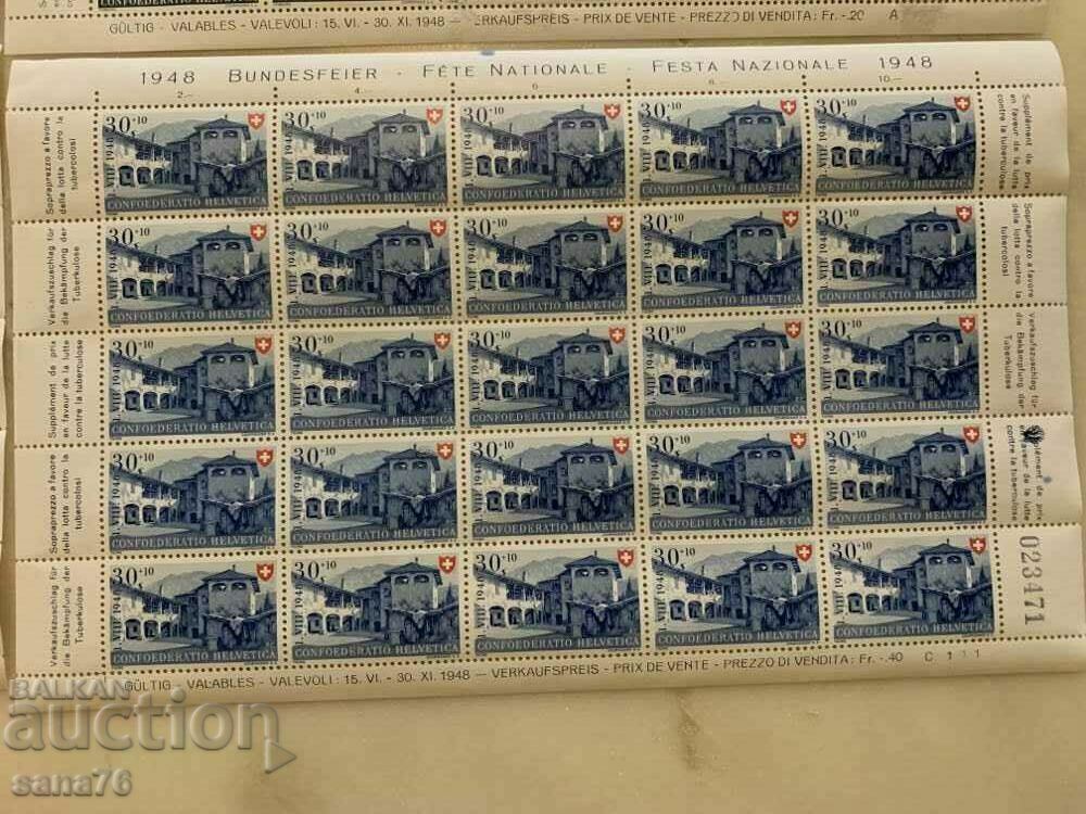 Delivery of Stamp series-4 small sheets Switzerland-1948 Pro Patria Delivery of Stamp series-4 small sheets Switzerland-1948 Pro Patria