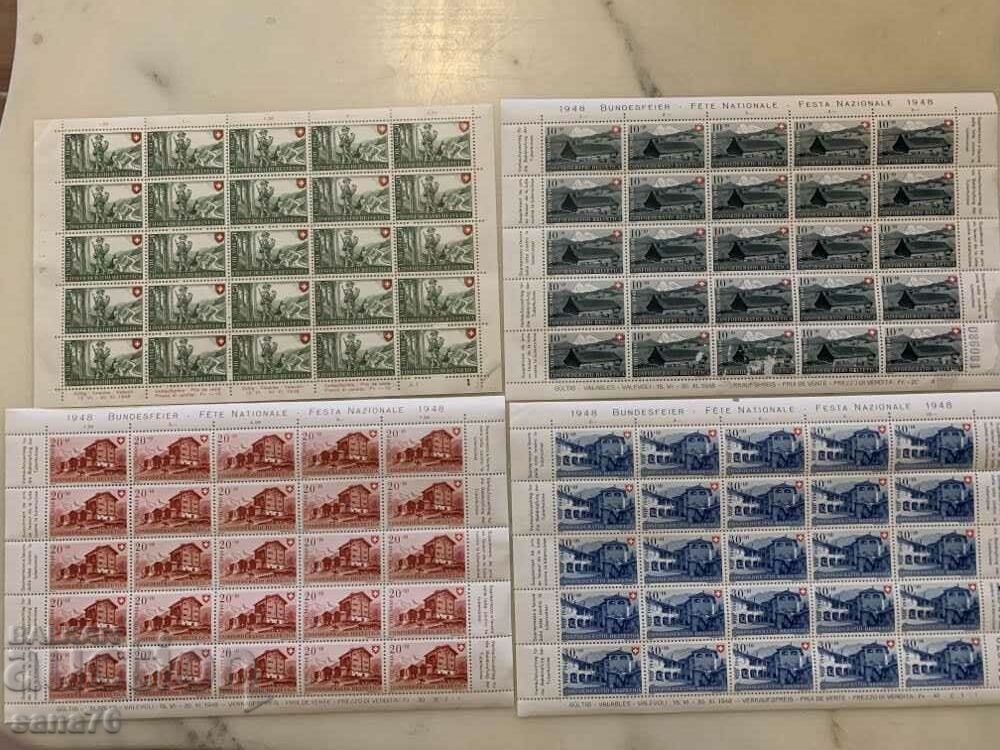 Set of 4 small sheets Switzerland-1948 Pro Patria