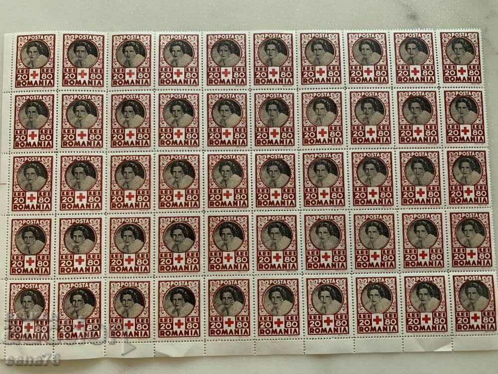 Clean Stamps - Romania - Red Cross - 1945 - Block of 50