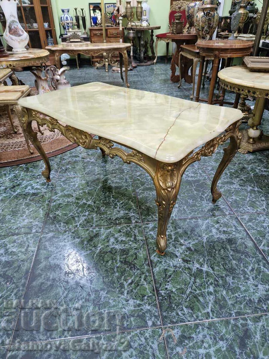 Чудесна антикварна белгийска бронзова маса с оникс
