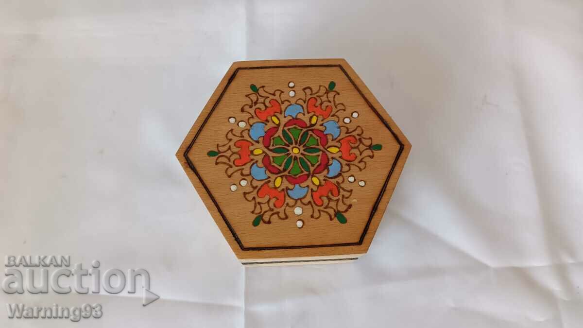 Old wooden box - hexagonal with pyrography - Bulgarian with price 45.00 BGN | € 23.01