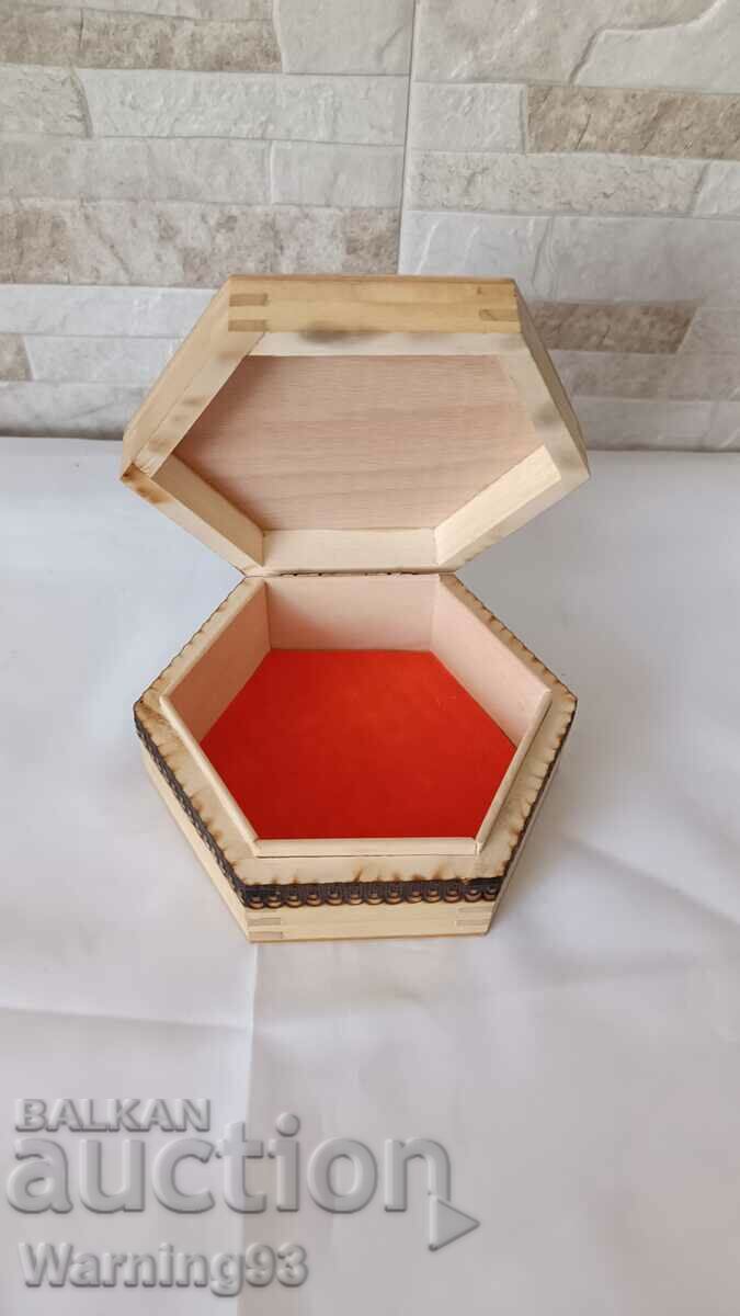 Old wooden box - hexagonal with pyrography - Bulgarian - 5
