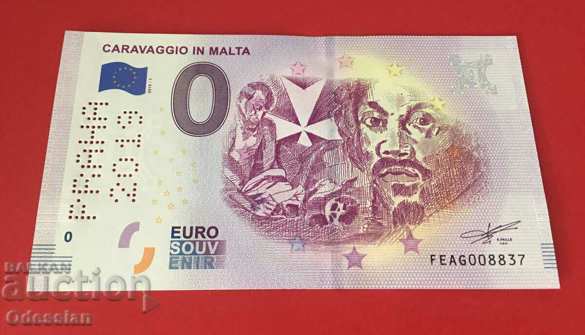 CARAVAGGIO IN MALTA with perforation - 0 euro banknote
