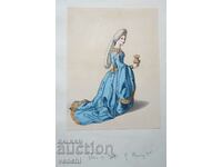 1840 - Litografie colorată manual - originală