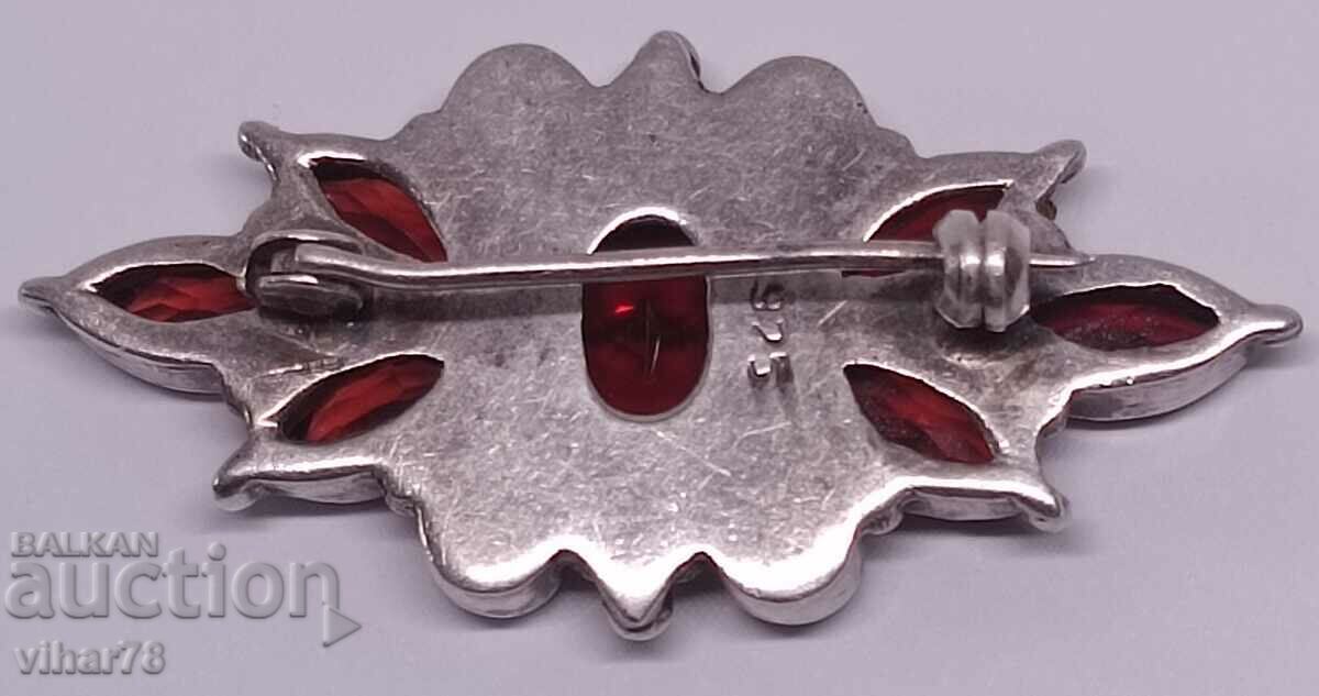 Silver brooch with garnet and pearls - 5 Silver brooch with garnet and pearls - 5