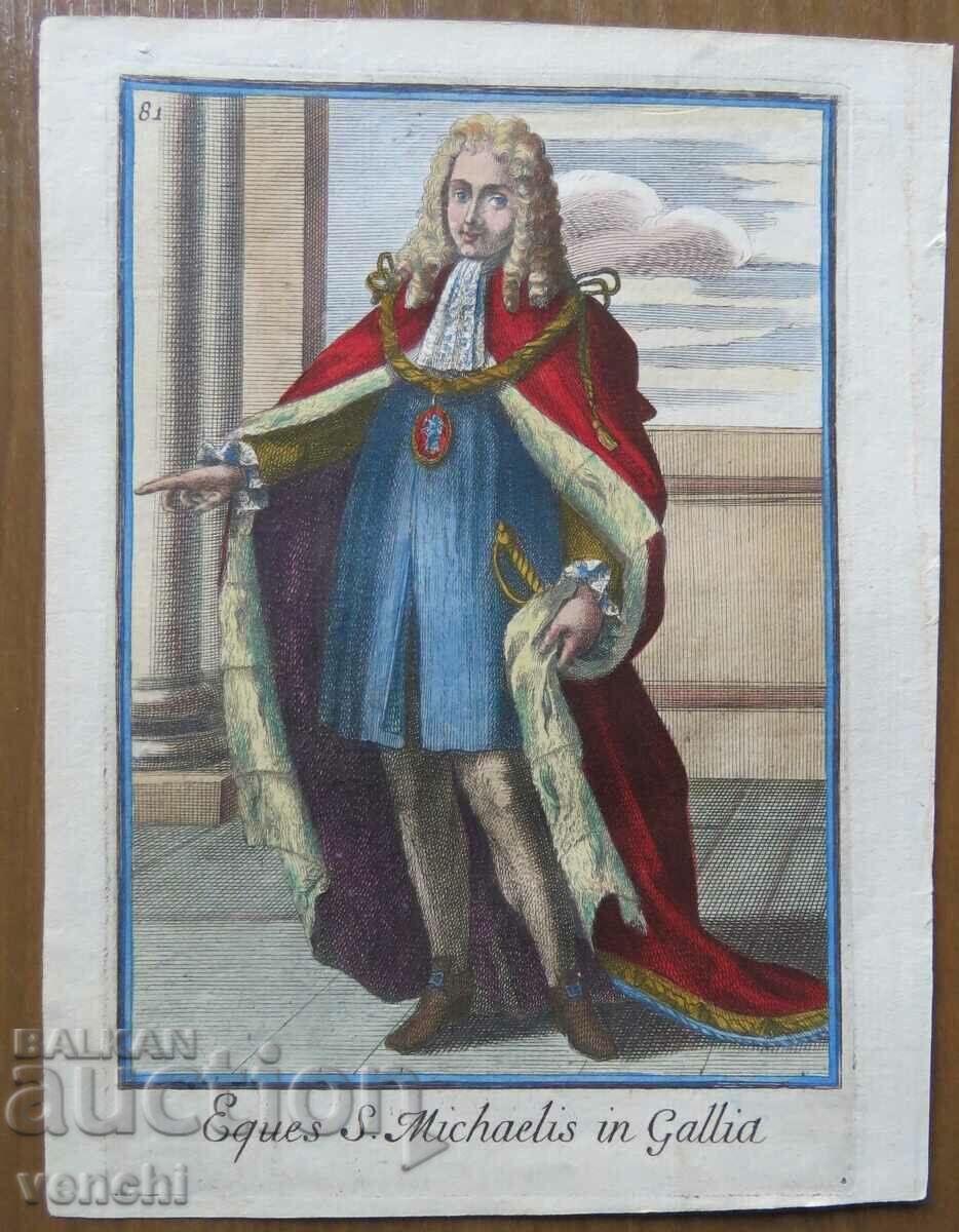 1741 - GRAVURA - Cavaler al Ordinului Sfantul Mihail - ORIGINAL