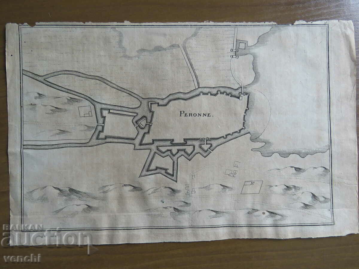 1661 - GRAVURĂ - Planul fortificației Péronne (Somme) - ORIGINAL