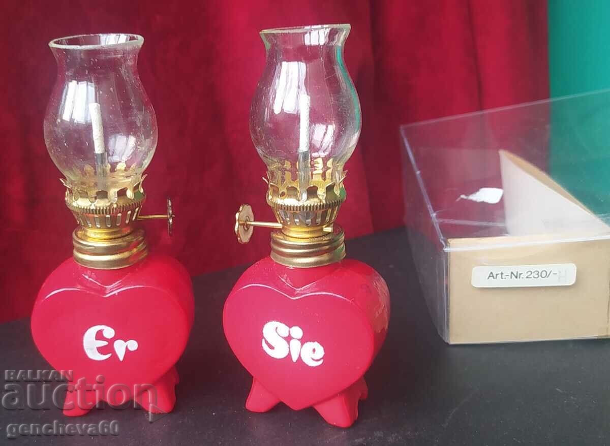 Lanterna cu ulei in forma de inima 2 buc vintage