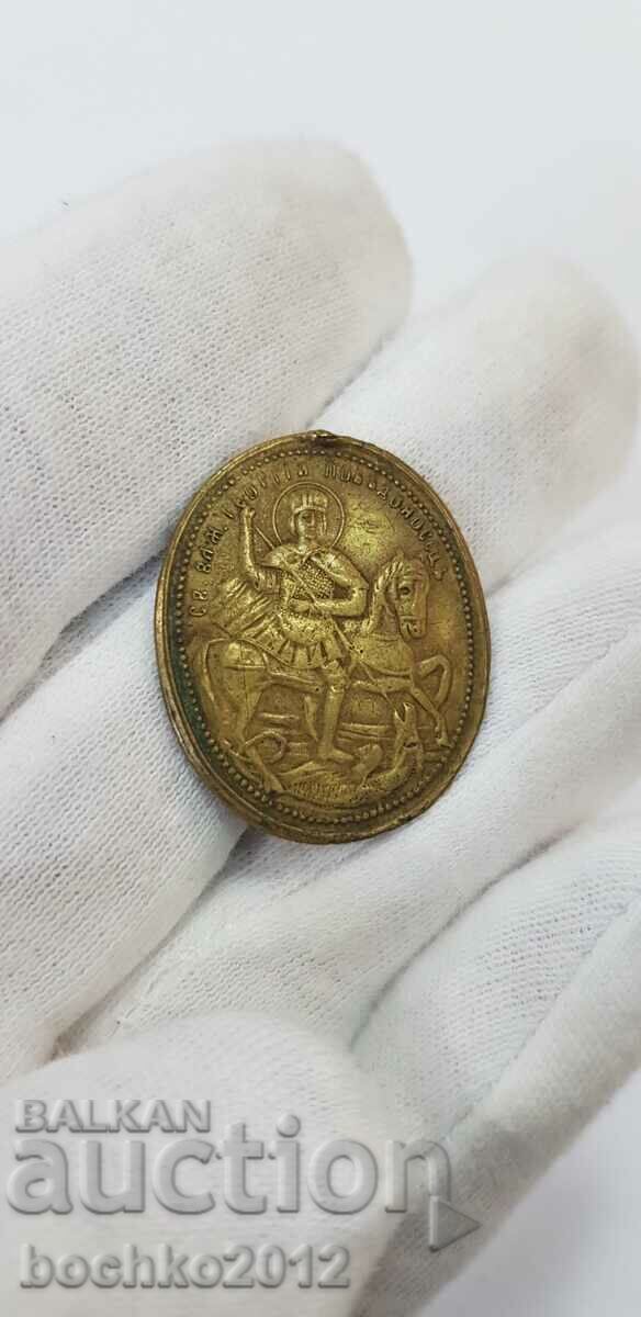 Icoana regală rusă din bronz - medalion - St. George - secolul al XIX-lea. - 6