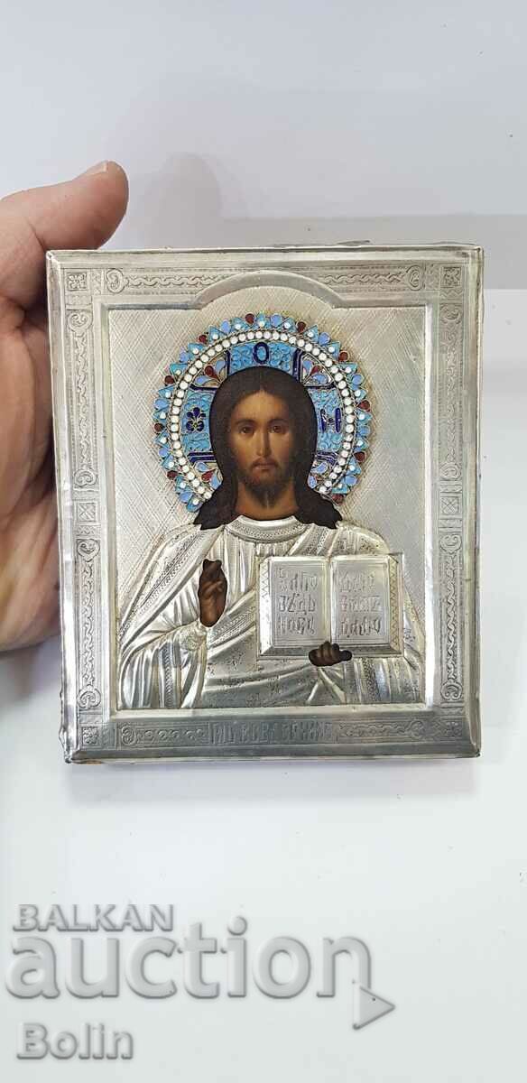 Rare Russian Imperial Icon of Jesus Christ with enamel - 84 BC - 5